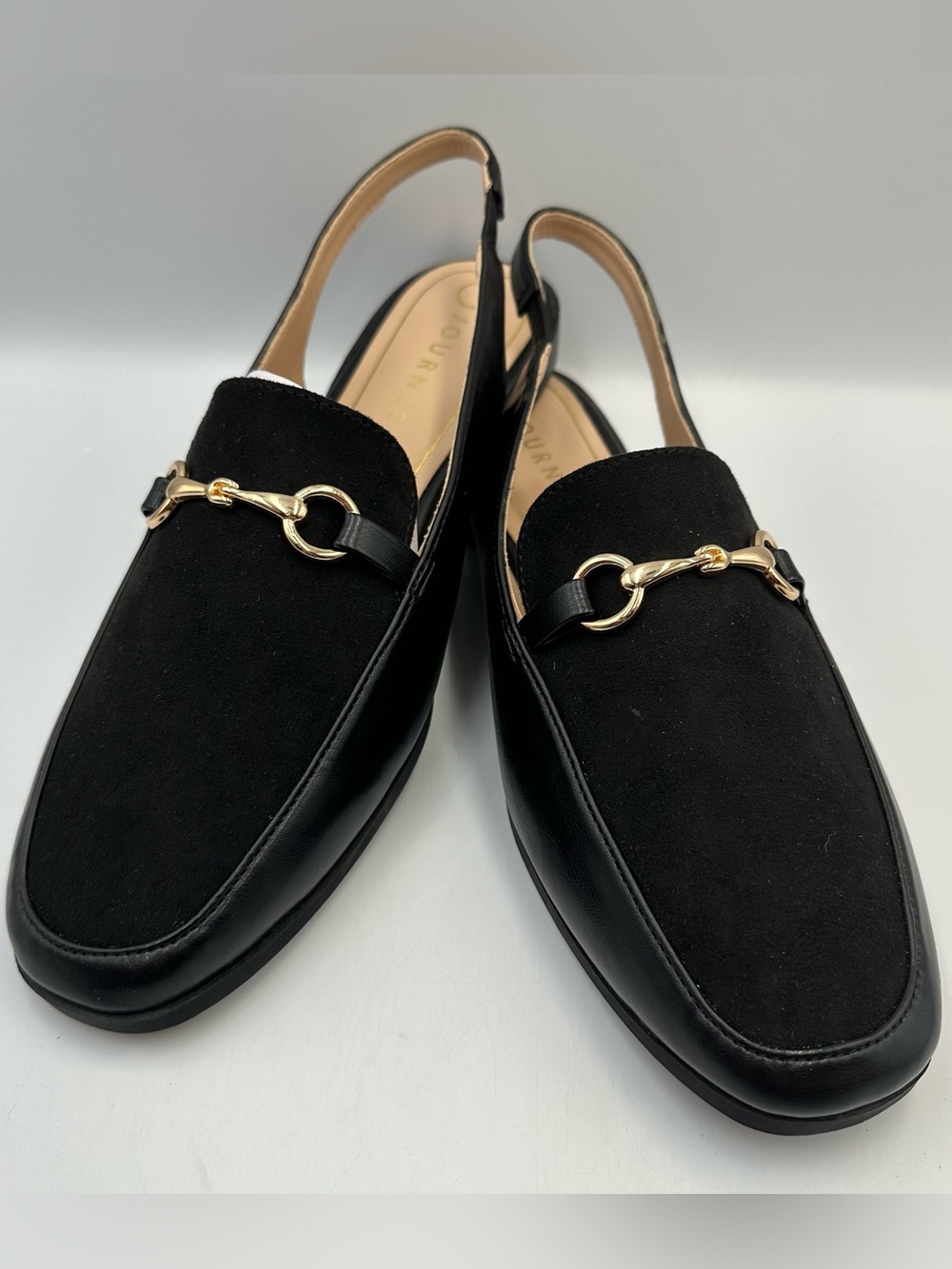 Journee Lainey Slingback Black Flat Womens 9.5M Faux Leather Cushion Ltwt